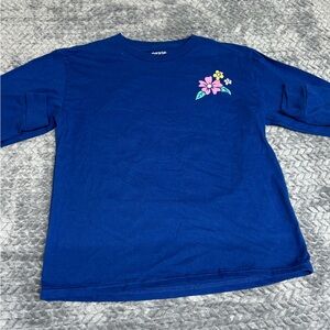 Girls' Navy Long Sleeve Floral Graphic Tee